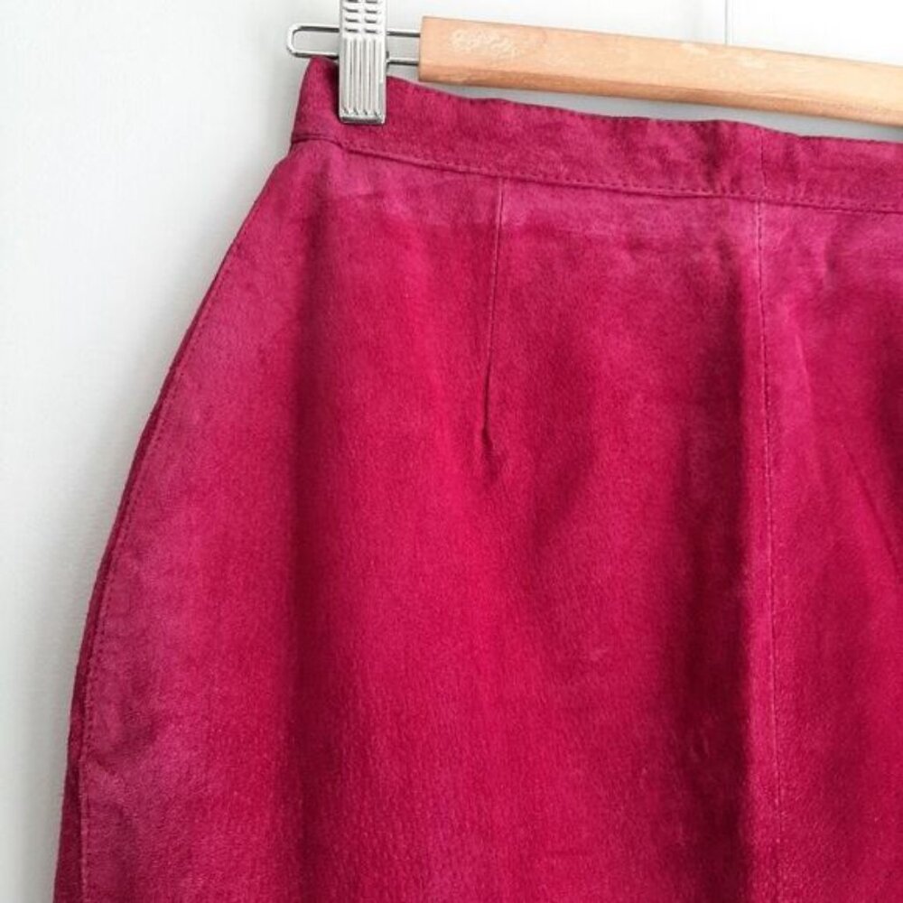 Vintage J WALDEN 100% Genuine Suede Leather Pencil Mini Skirt Pink Sz S - Picture 8 of 16
